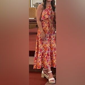 One shoulder floral maxi dress